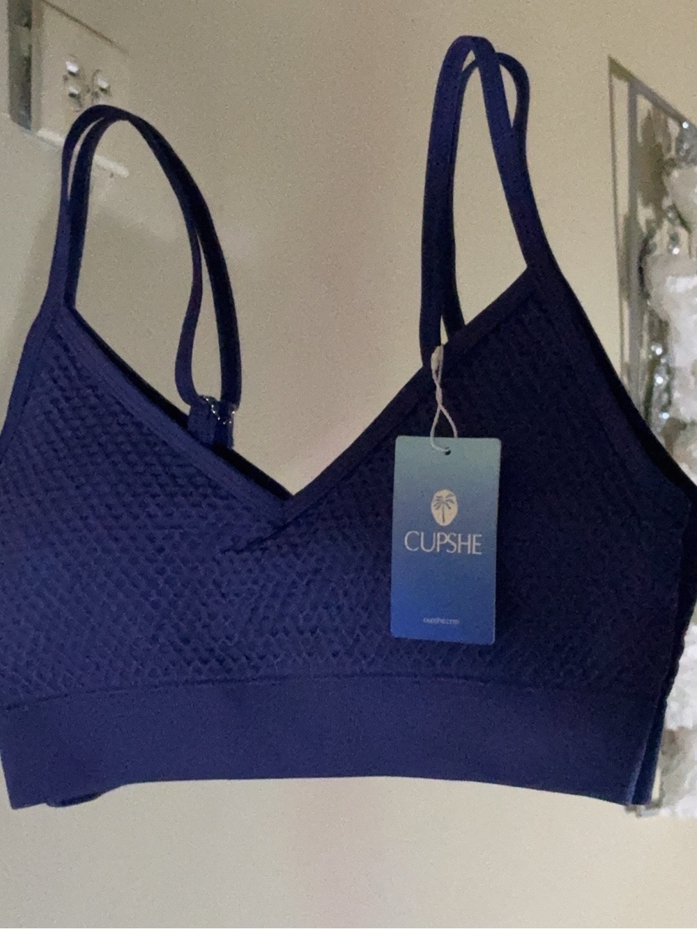 Cupshe Navy Textured V-Neck Bralette with Adjustable Straps